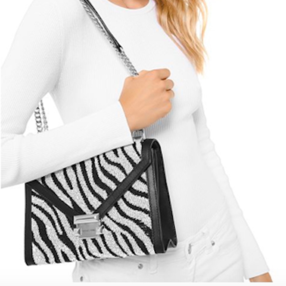 NWT Michael Kors Whitney Shoulder Bag Optic White/Black/Sliver